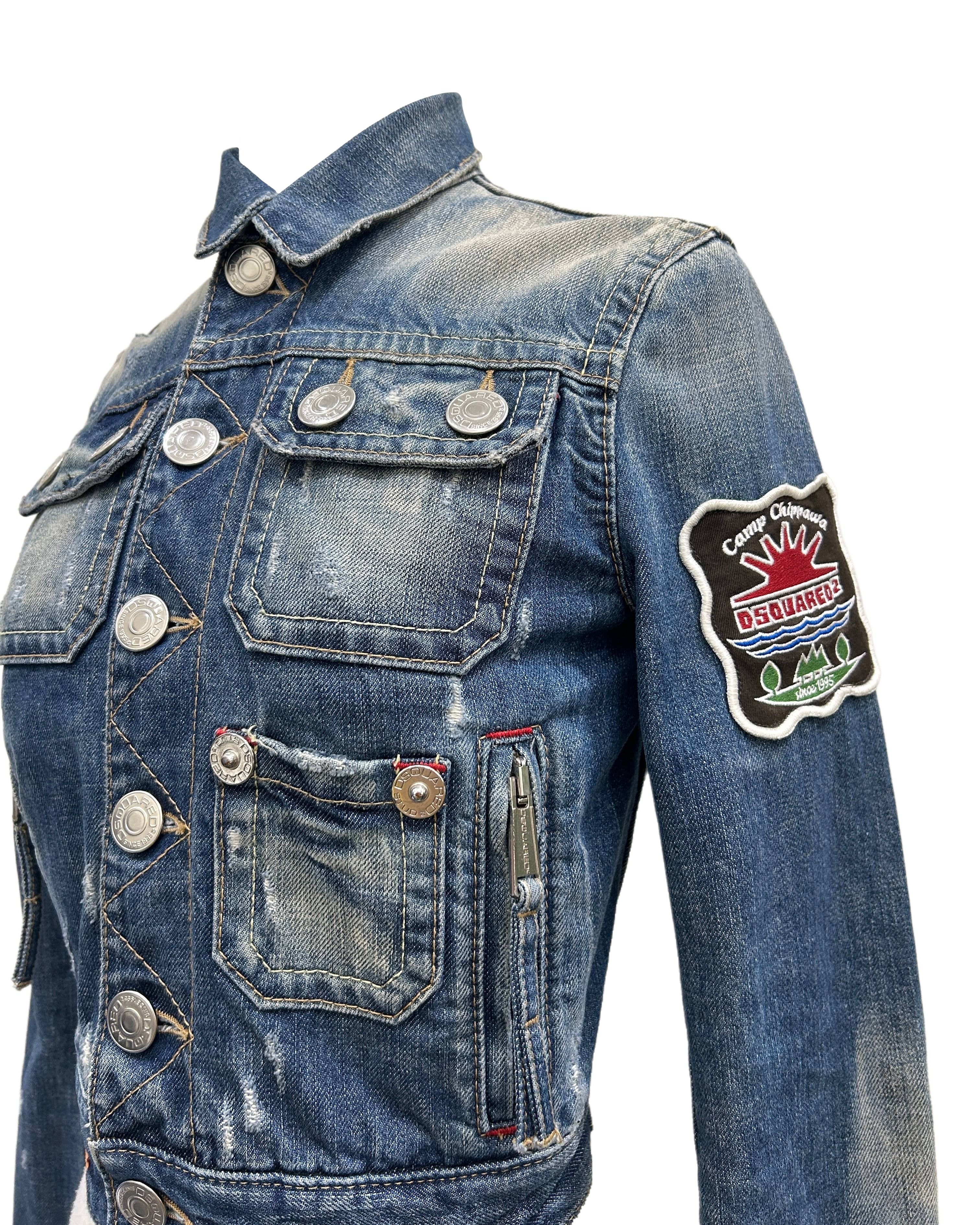 Dsquared2 Size 38 Camp Chippawa Distressed Denim Jacket