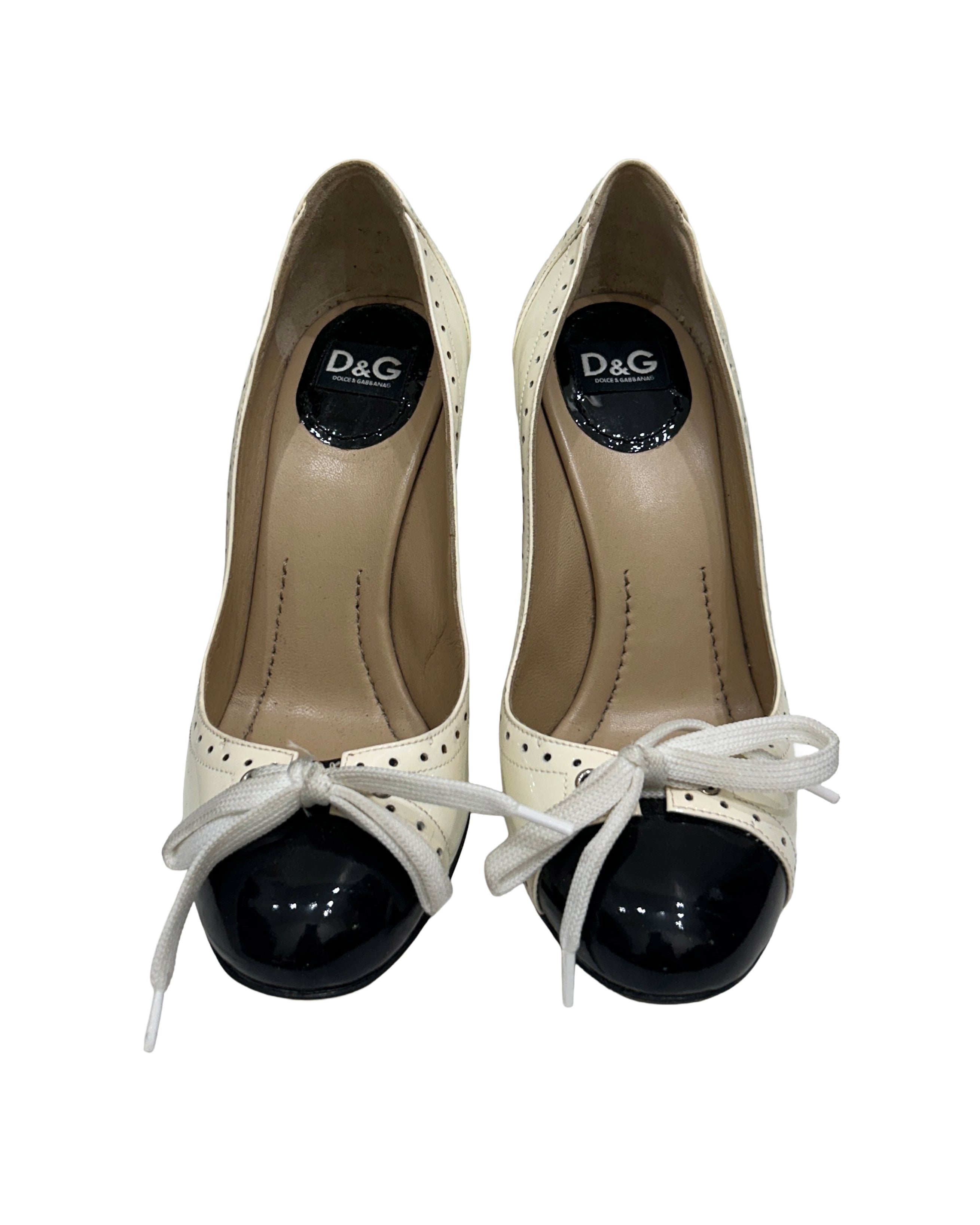 Dolce & Gabbana Size 37.5 Patent Leather Spectator Pumps