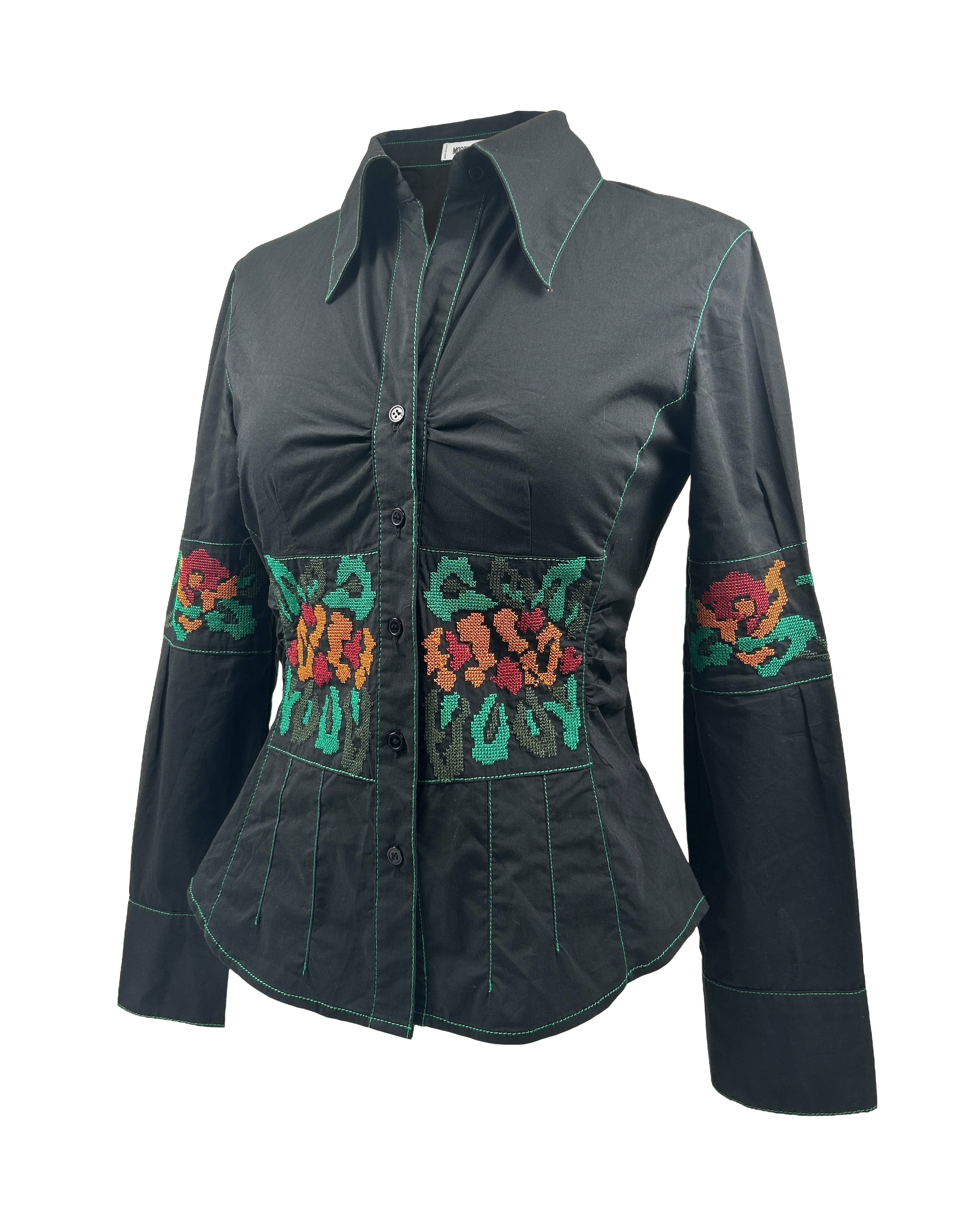 Moschino Size 4 Cross-Stitch Embroidered Shirt