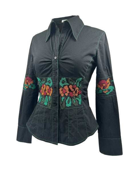 Moschino Size 4 Cross-Stitch Embroidered Shirt