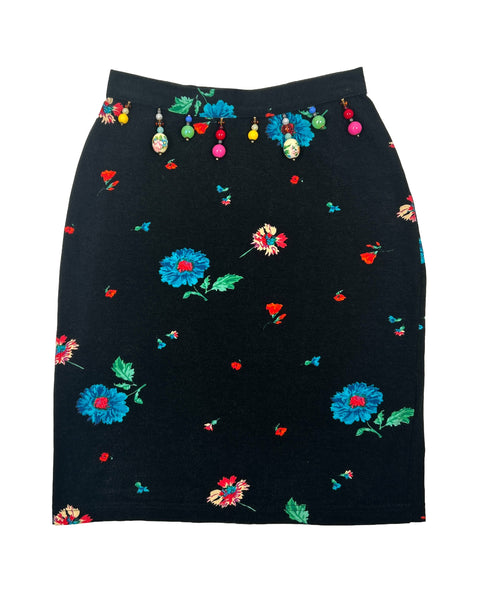 Kenzo Jungle Size 24" Vintage 1980's Beaded Pencil Skirt