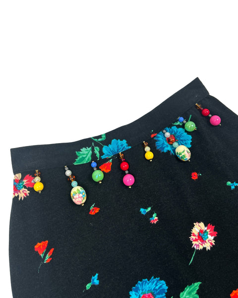 Kenzo Jungle Size 24" Vintage 1980's Beaded Pencil Skirt