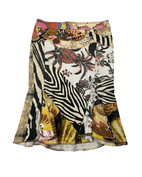 Just Cavalli Size 32" Vintage 2000's Patchwork Trumpet Skirt
