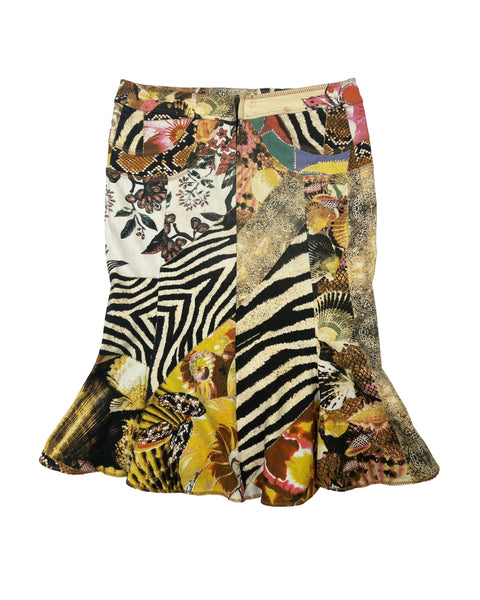 Just Cavalli Size 32" Vintage 2000's Patchwork Trumpet Skirt