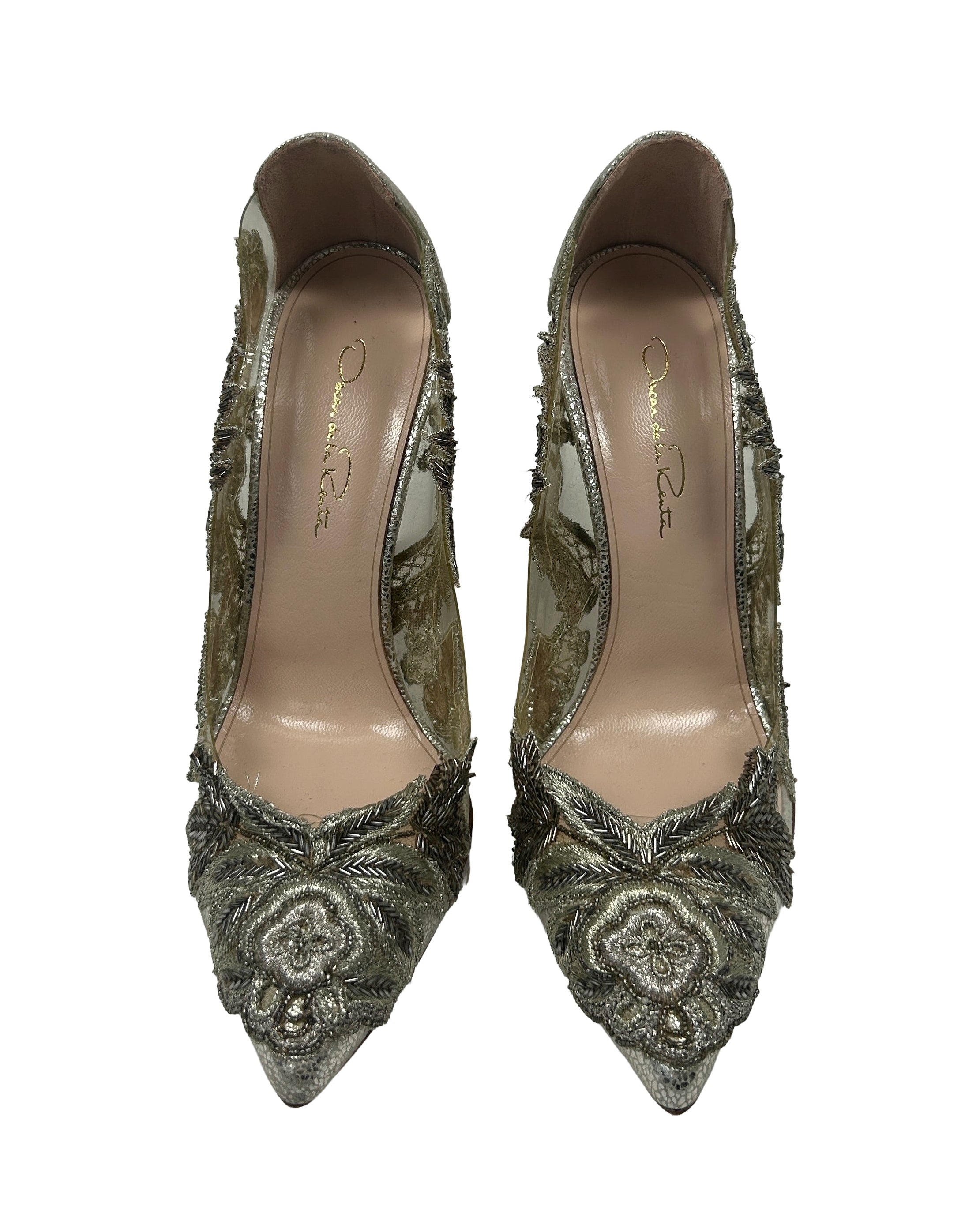 Oscar de la Renta Size 36.5 Beaded PVC Pumps