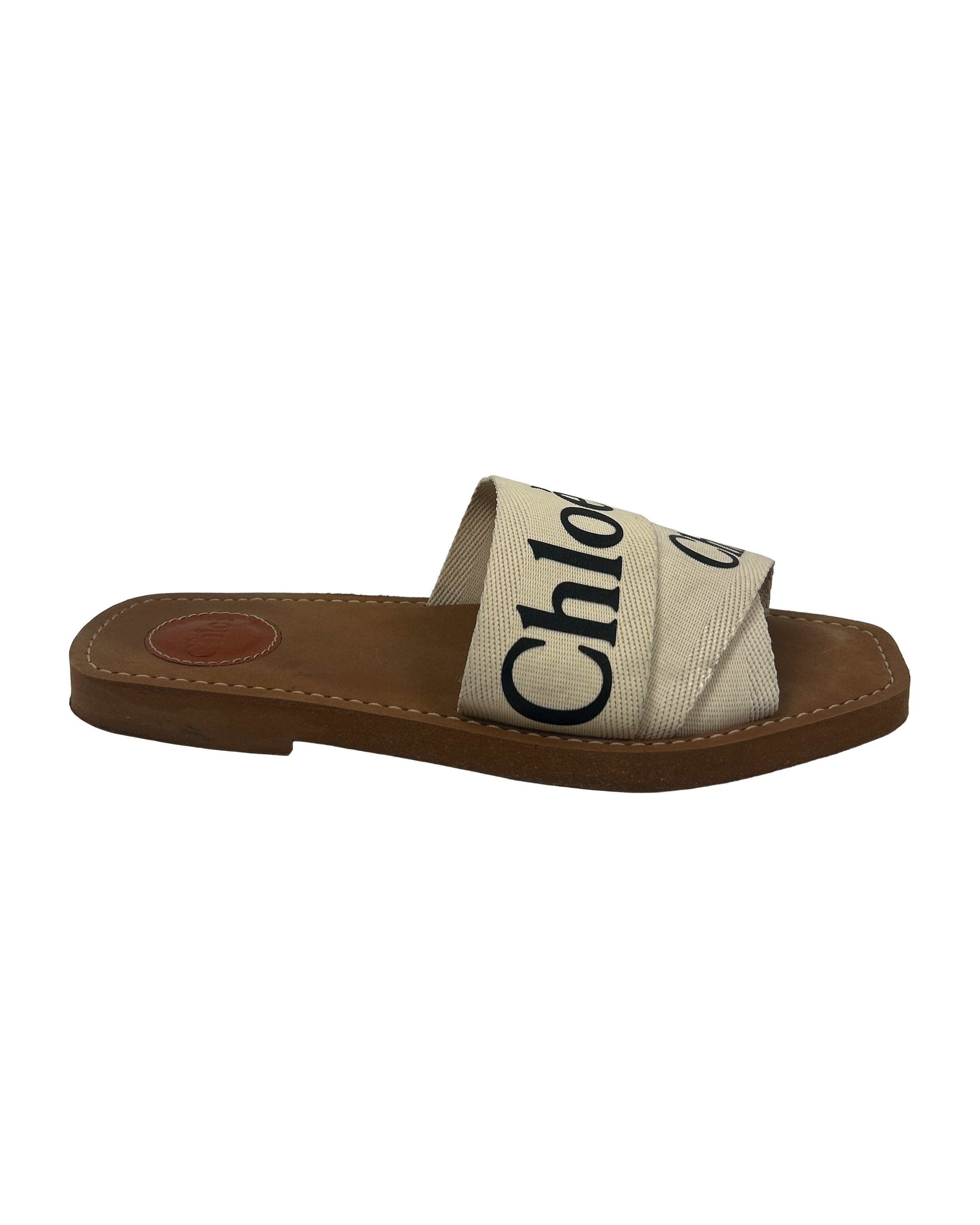 Chloe Size 38 Woody Canvas Logo Slides