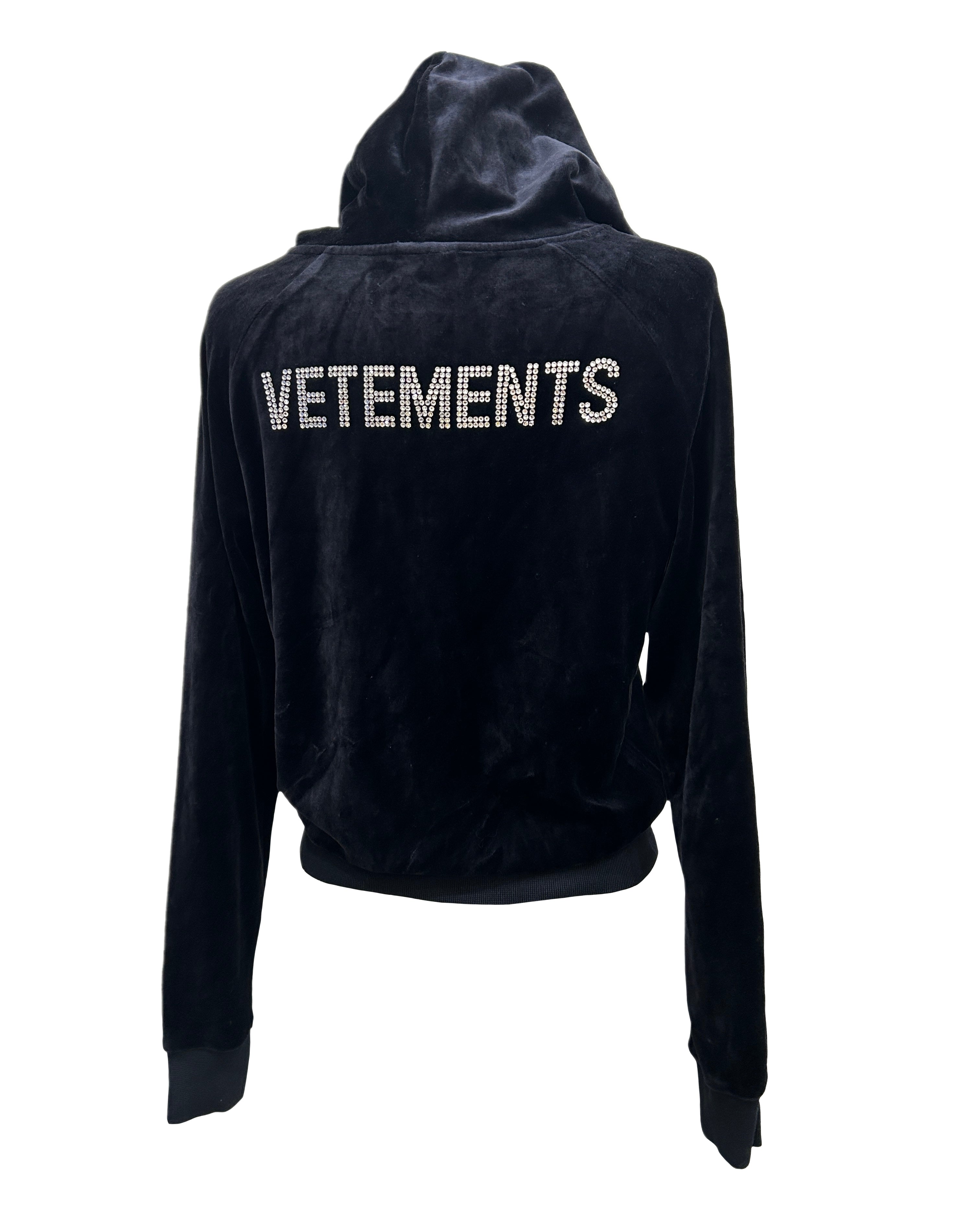 Vetements Size XS Velour Rhinestone Hooded Sweatshirt