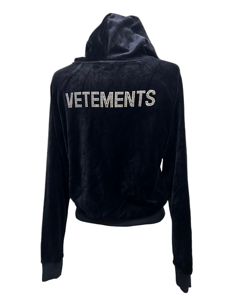 Vetements Size XS Velour Rhinestone Hooded Sweatshirt