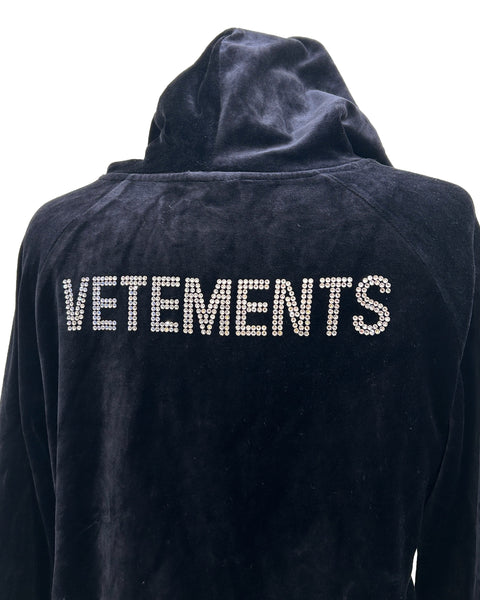Vetements Size XS Velour Rhinestone Hooded Sweatshirt