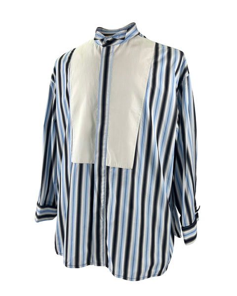 Marni Size 42 Striped Cotton Bib Front Shirt