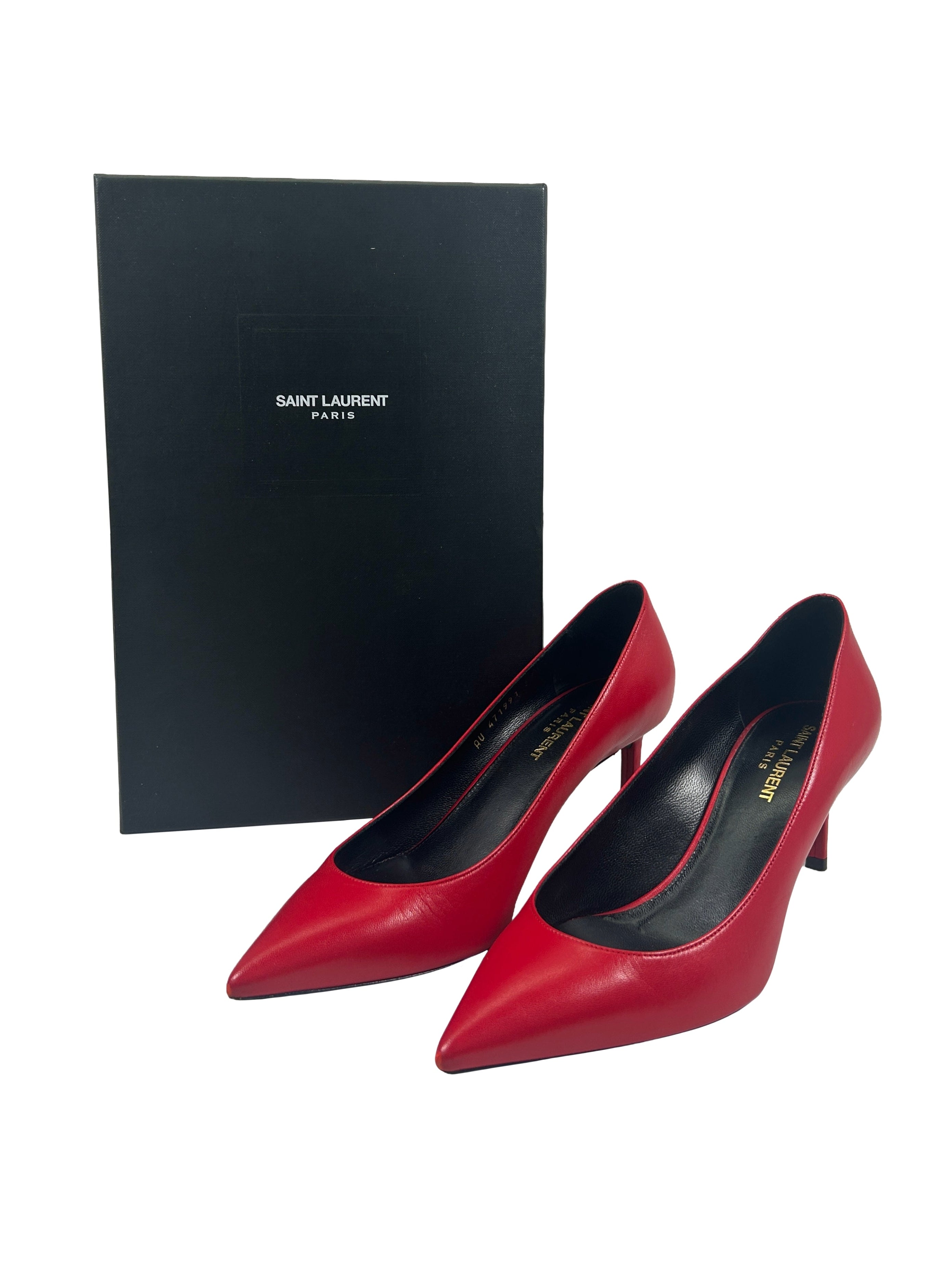 Saint Laurent Size 37.5 Red Leather Pumps