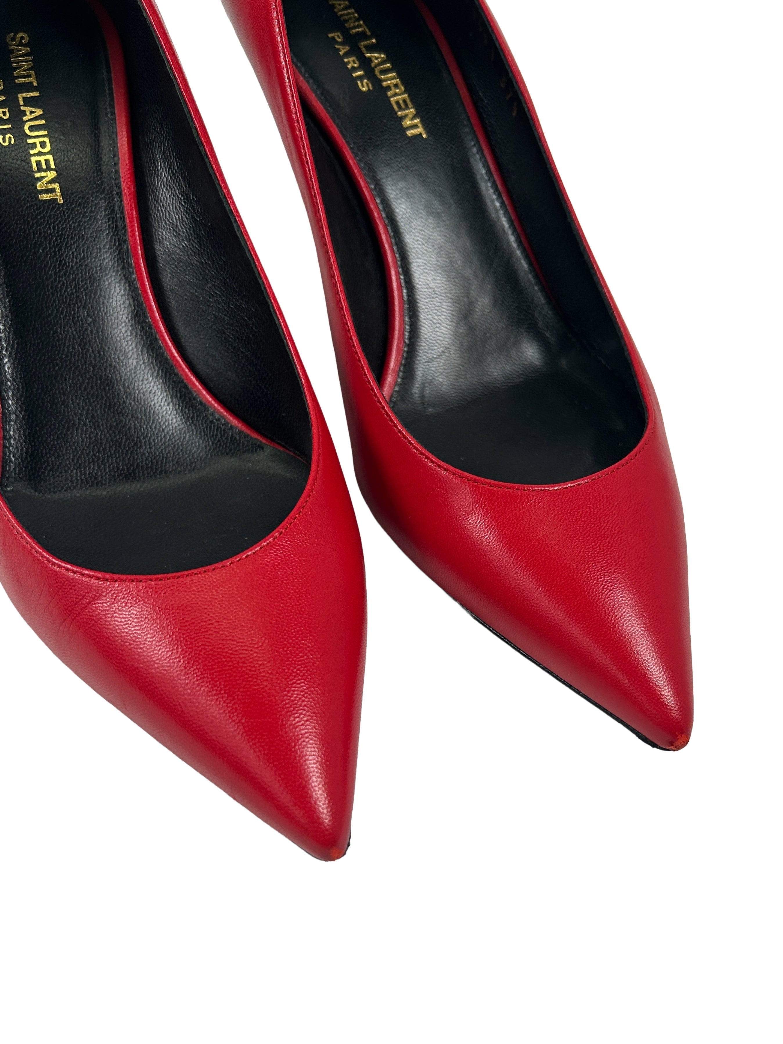 Saint Laurent Size 37.5 Red Leather Pumps