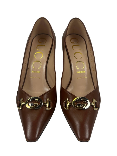 Gucci Size 38 Malaga Kid Leather Zumi Pumps