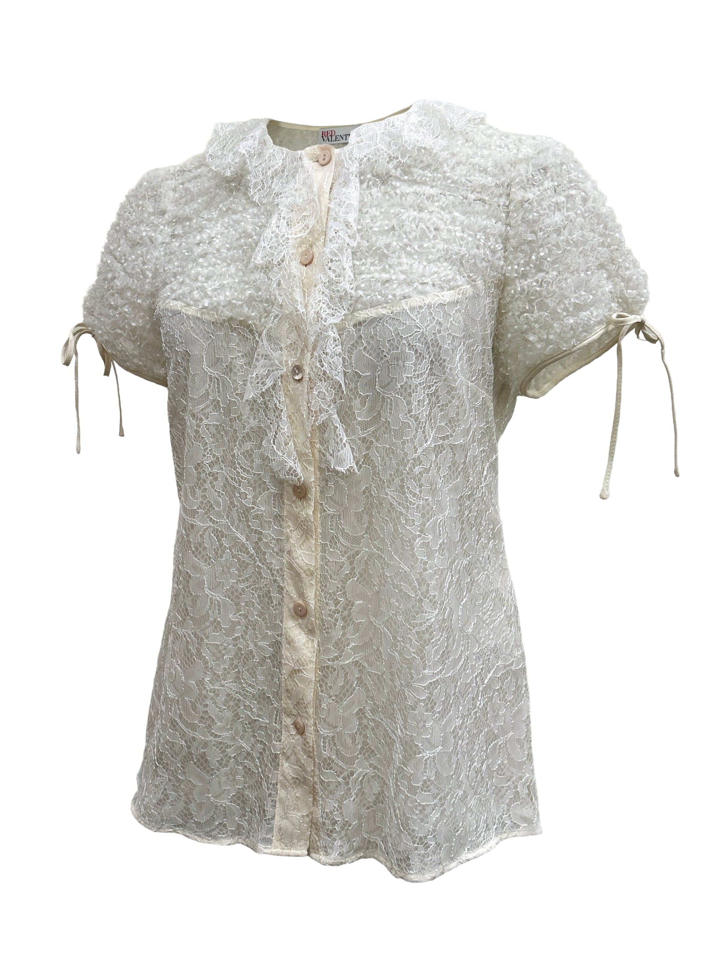 Red Valentino Ruffled Lace Button-Down Blouse