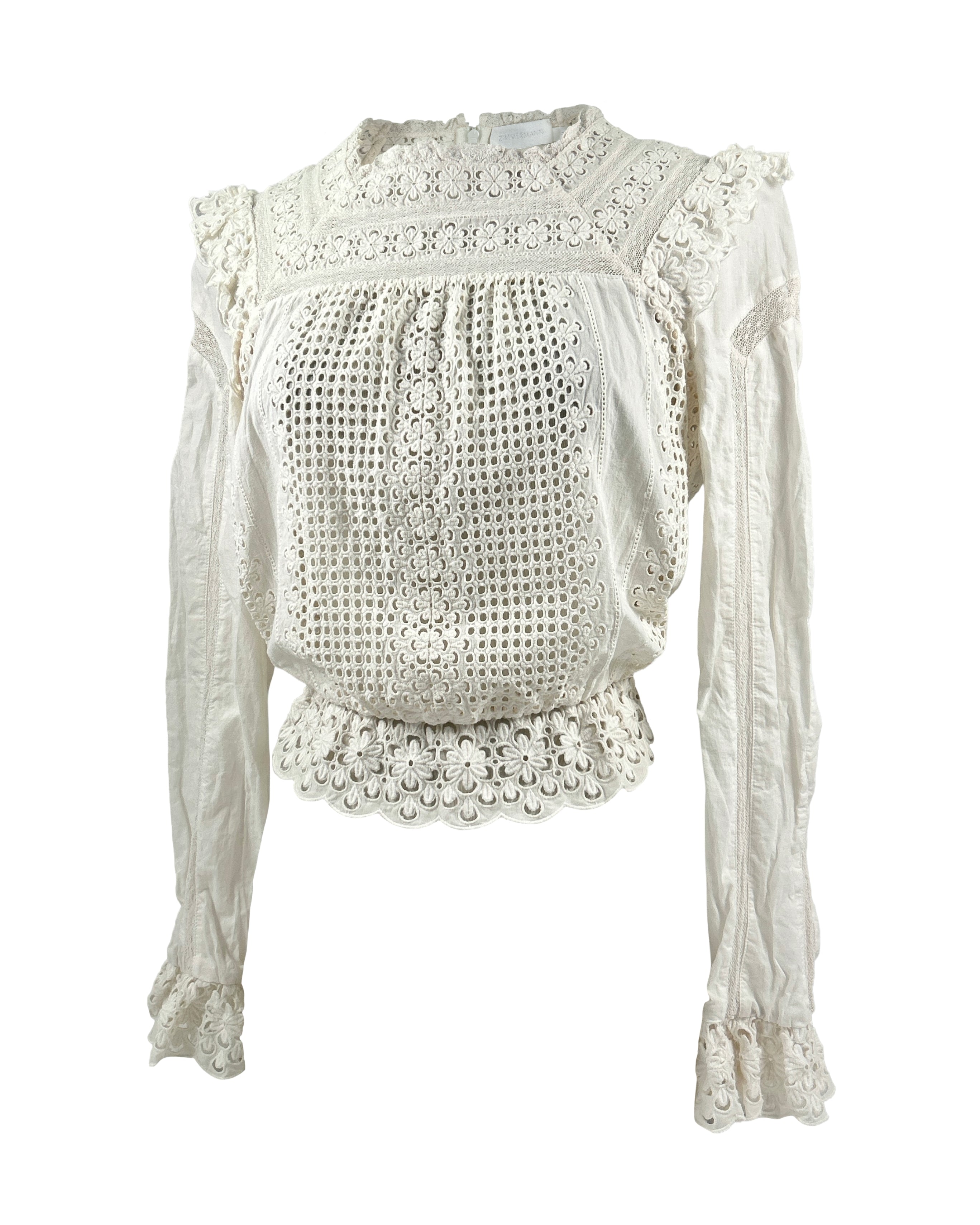 Zimmermann Size 2 Eyelet Lace Ruffled Blouse