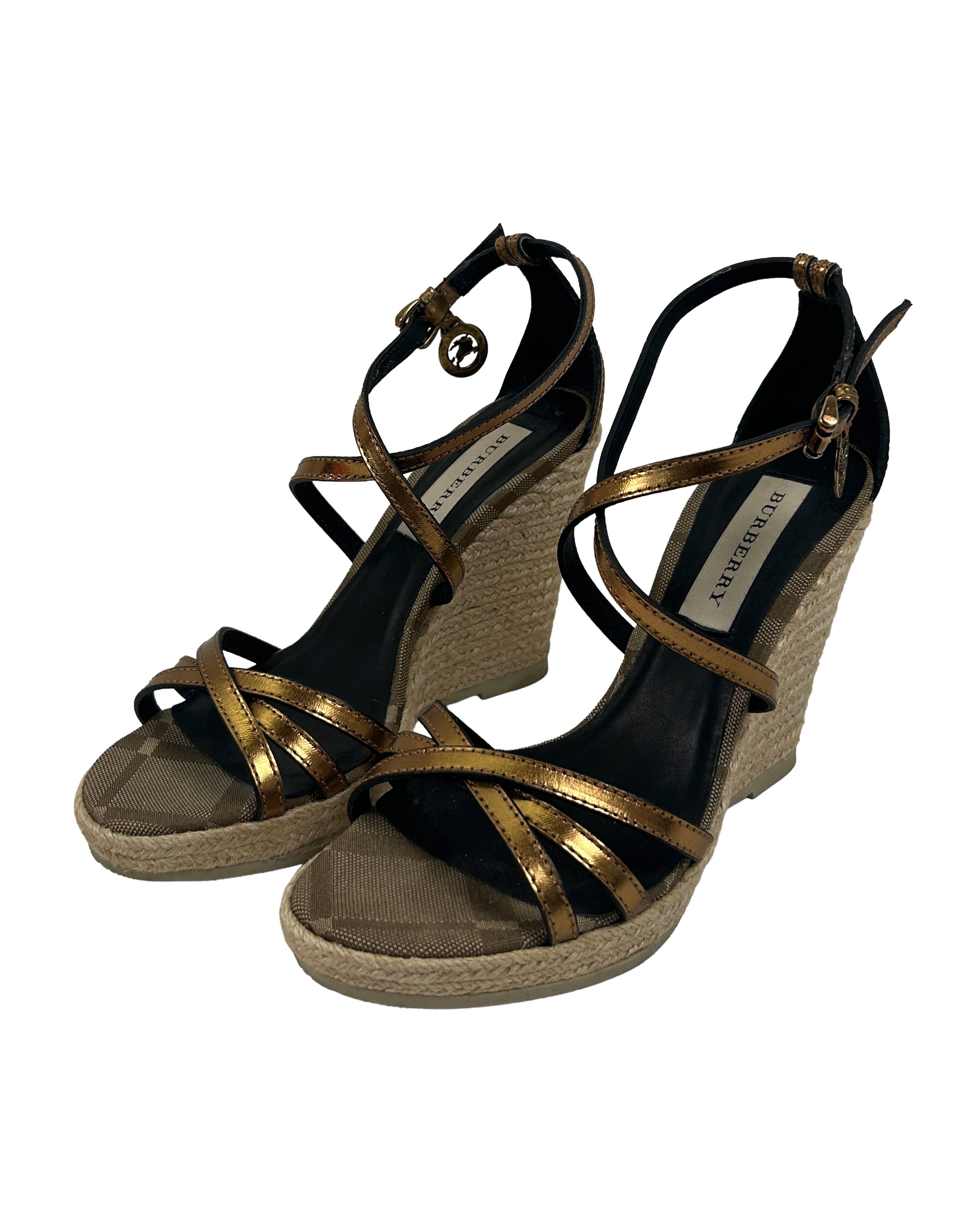 Burberry Size 36 Metallic Strappy Espadrille Wedges