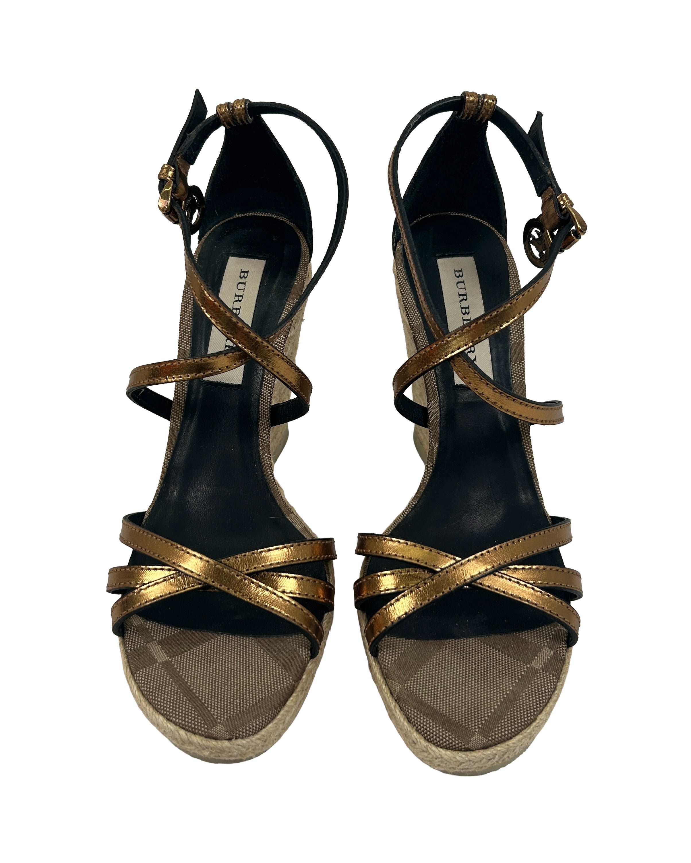 Burberry Size 36 Metallic Strappy Espadrille Wedges
