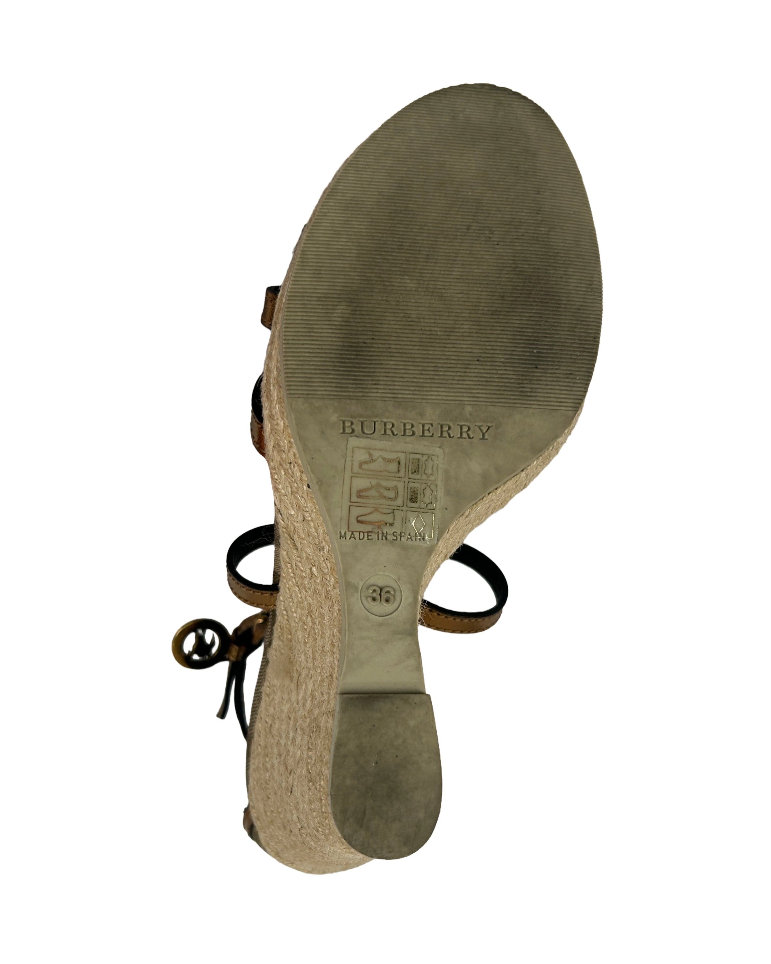 Burberry Size 36 Metallic Strappy Espadrille Wedges