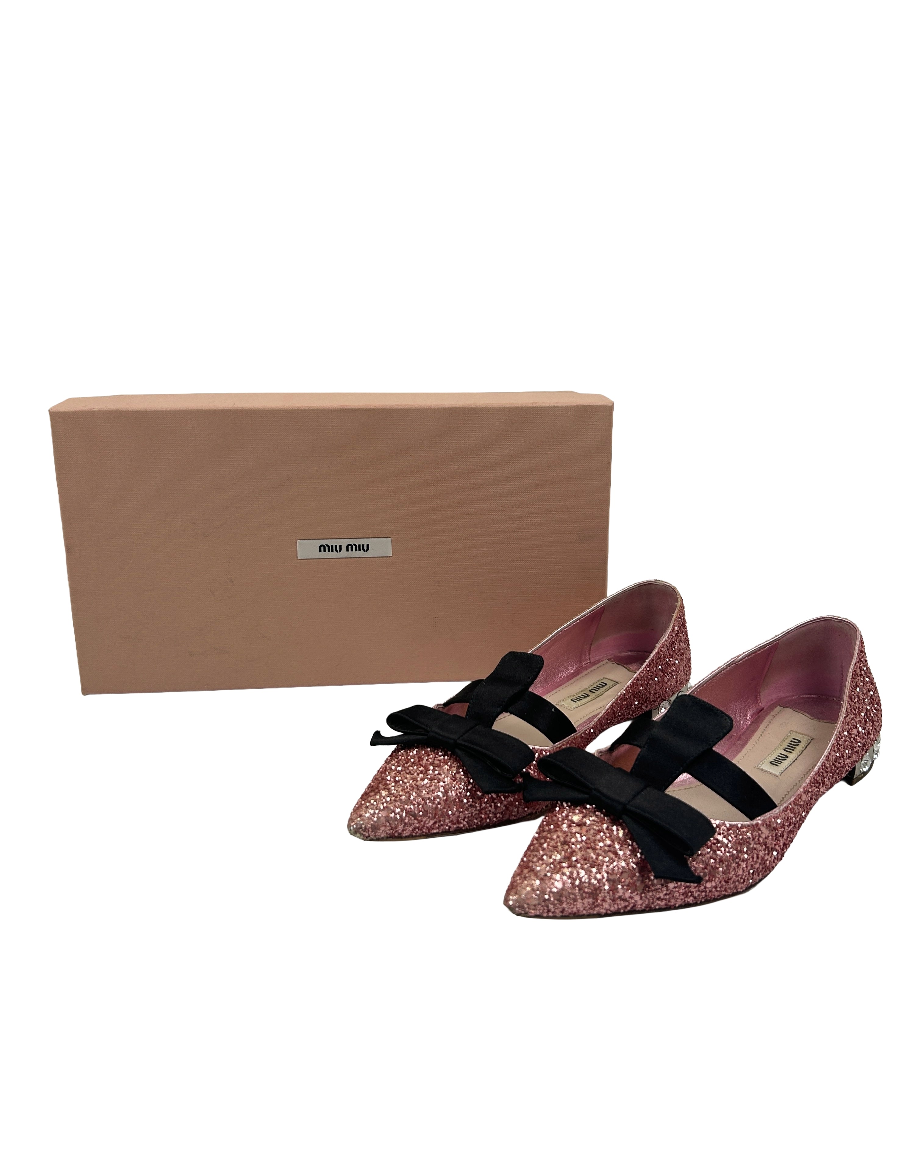 Miu Miu Size 36 Pink Glitter Ballet Flats