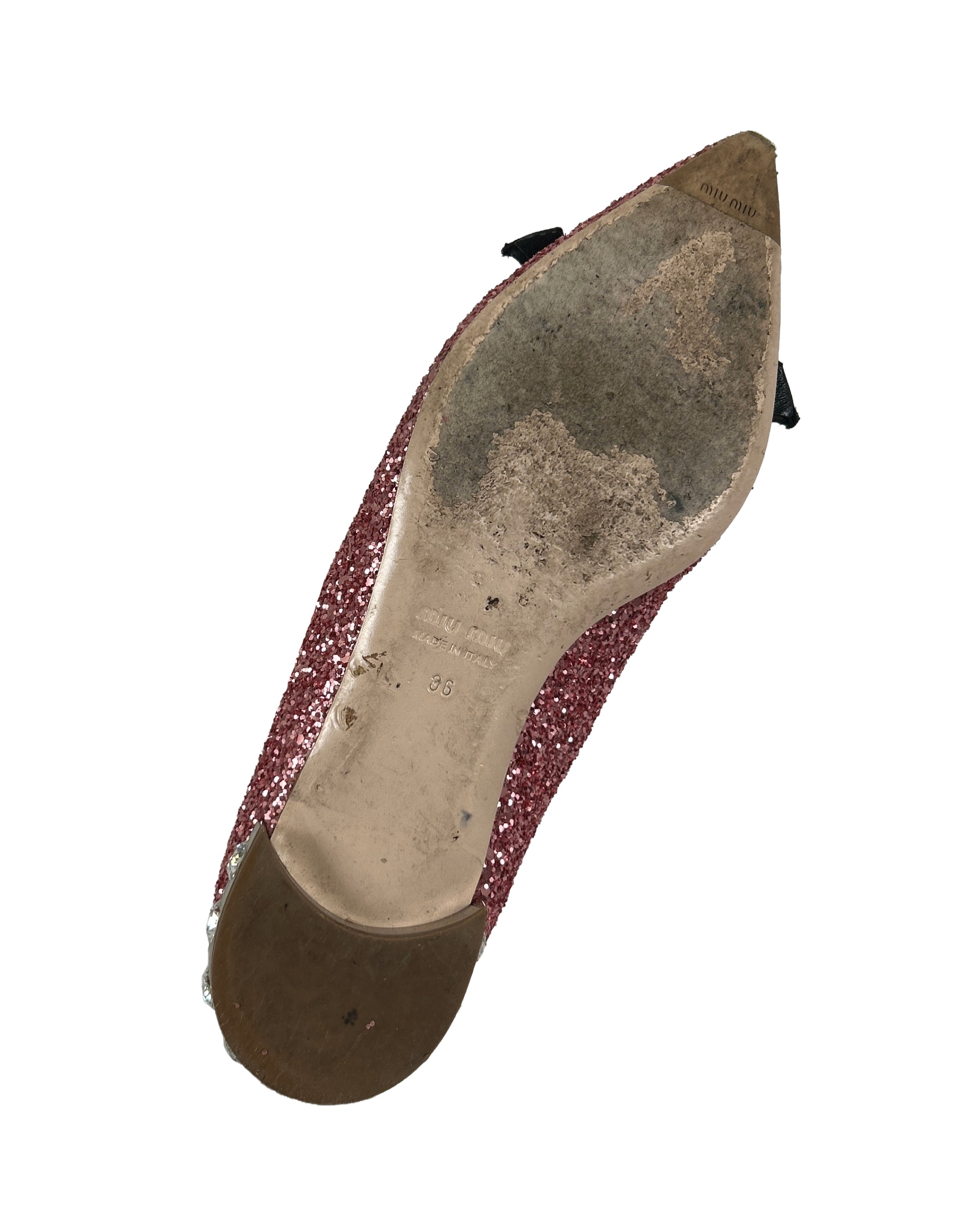 Miu Miu Size 36 Pink Glitter Ballet Flats