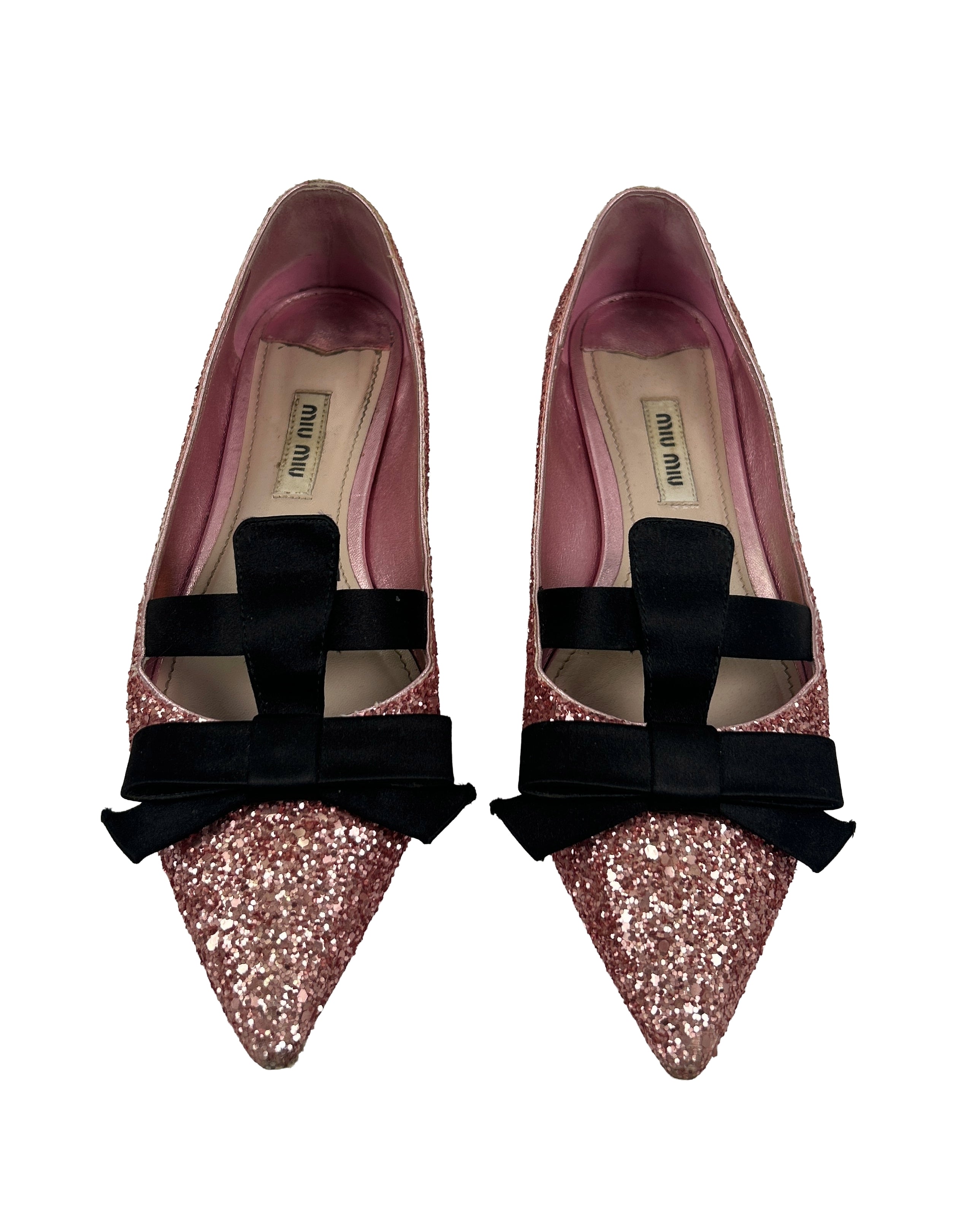 Miu Miu Size 36 Pink Glitter Ballet Flats