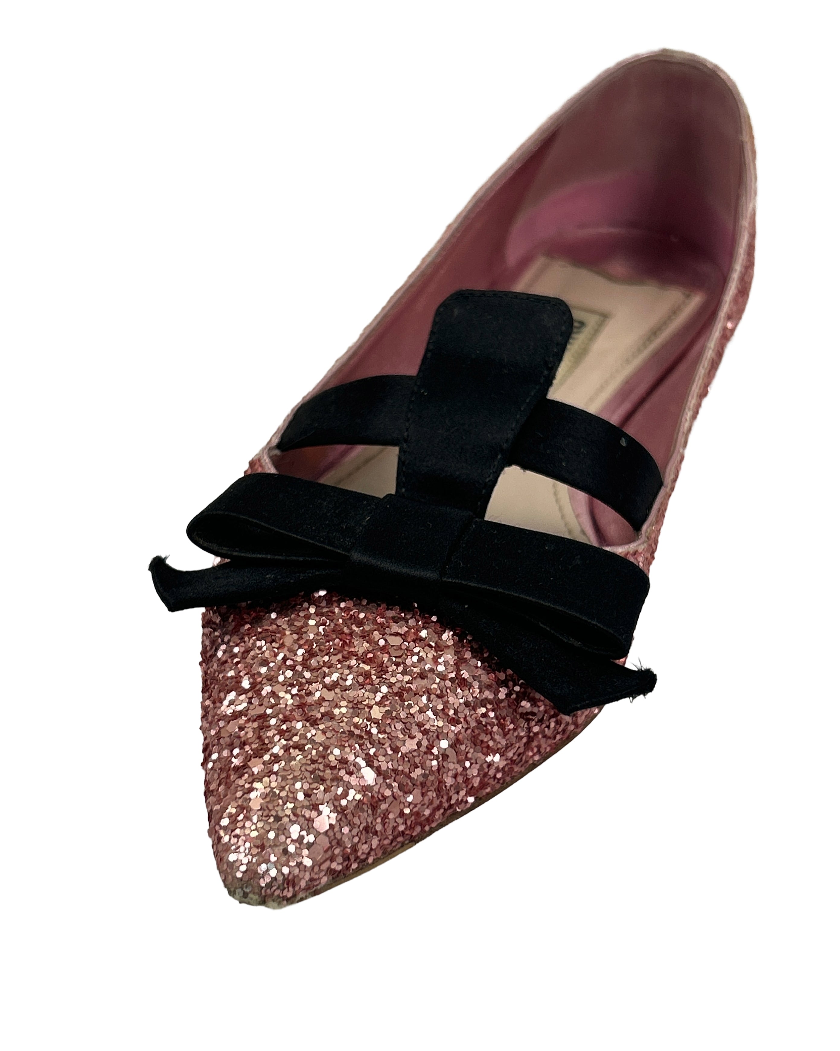 Miu Miu Size 36 Pink Glitter Ballet Flats