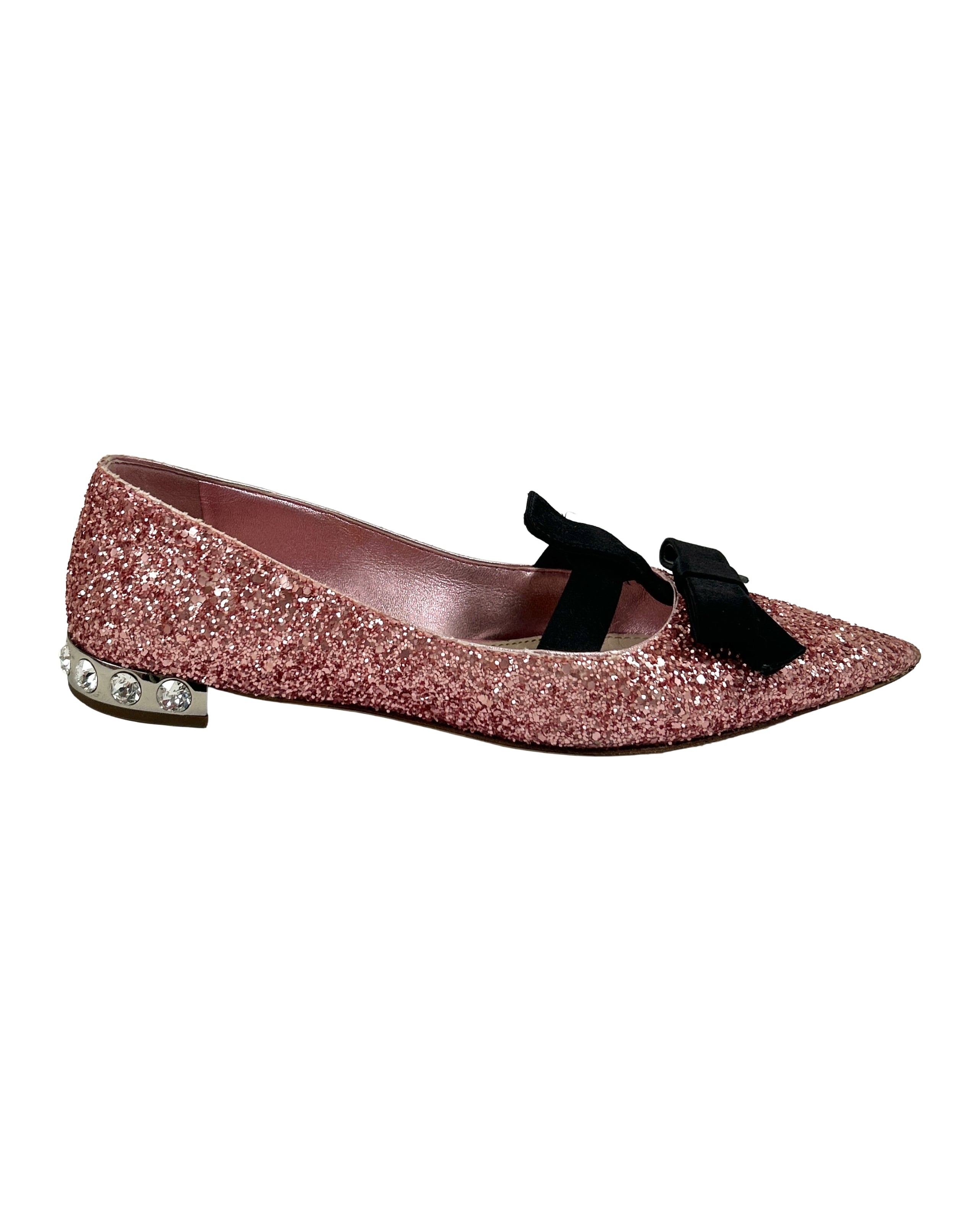Miu Miu Size 36 Pink Glitter Ballet Flats
