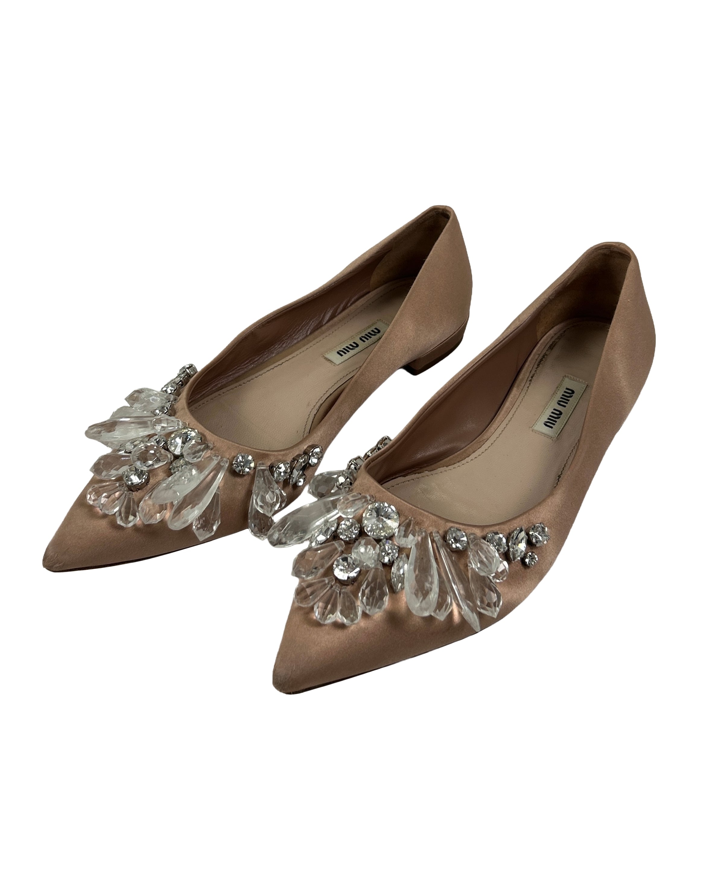 Miu Miu Size 36.5 Satin Embellished Ballet Flats
