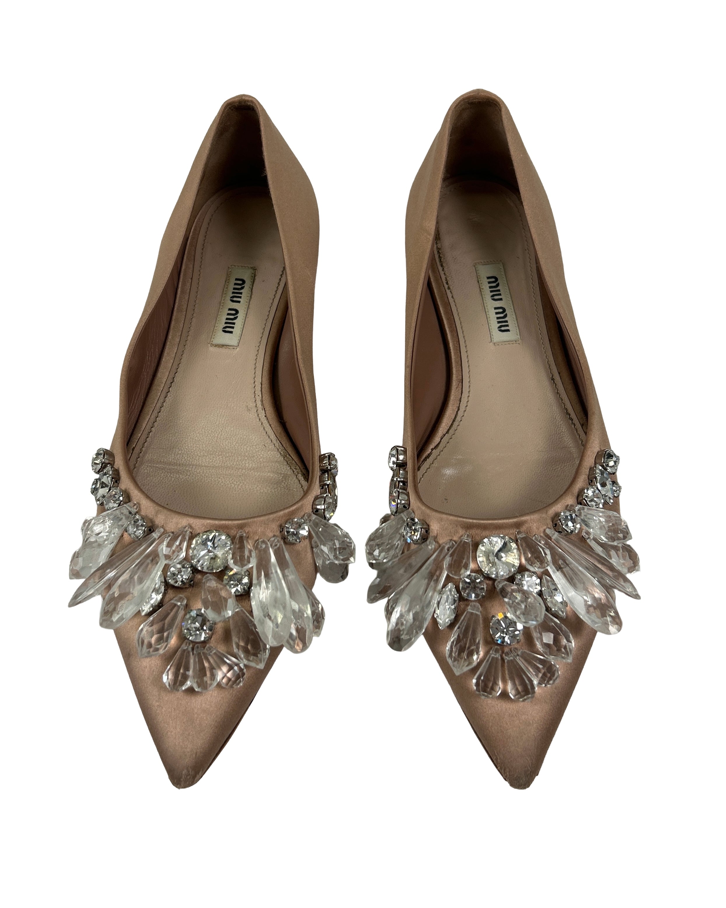 Miu Miu Size 36.5 Satin Embellished Ballet Flats