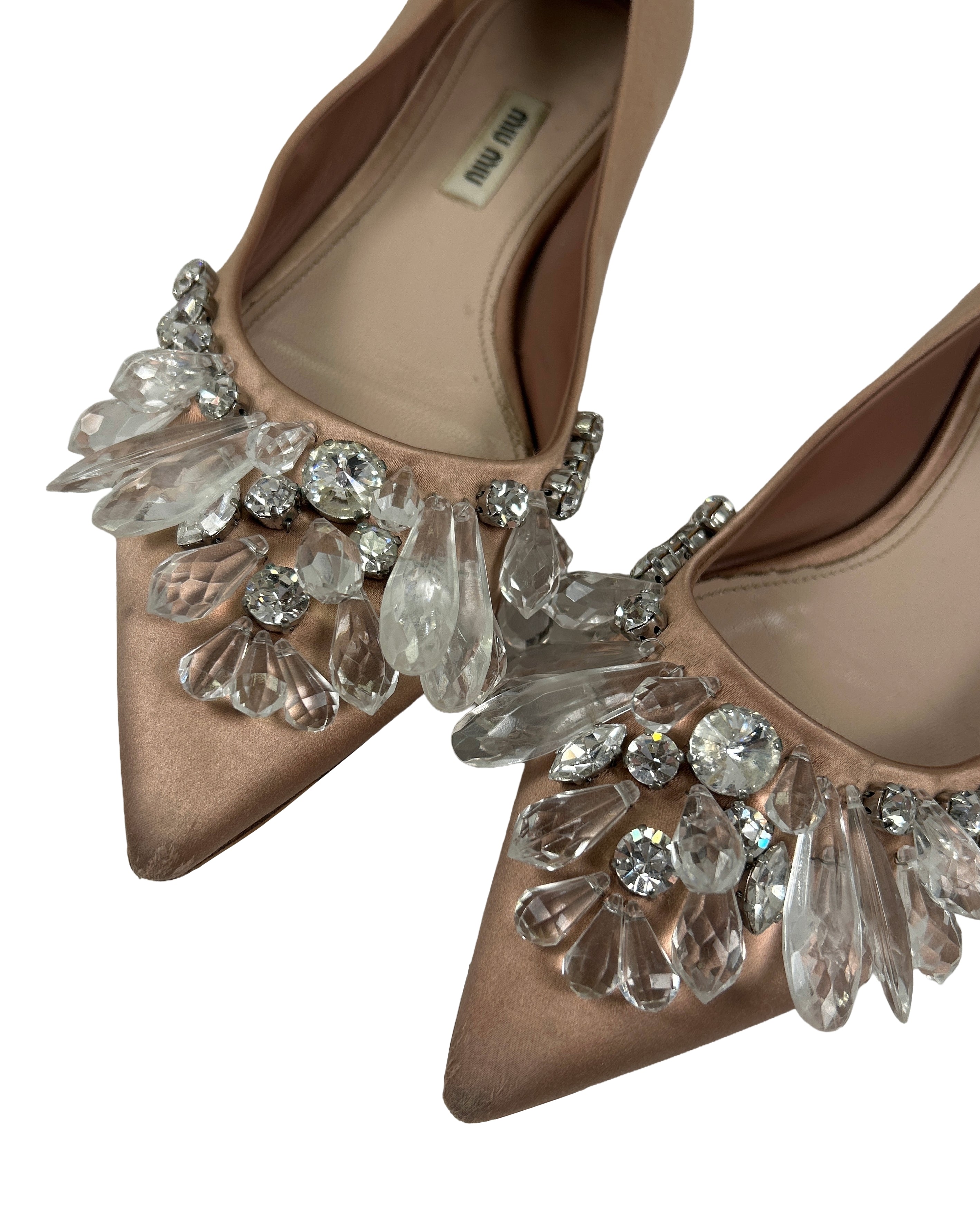 Miu Miu Size 36.5 Satin Embellished Ballet Flats