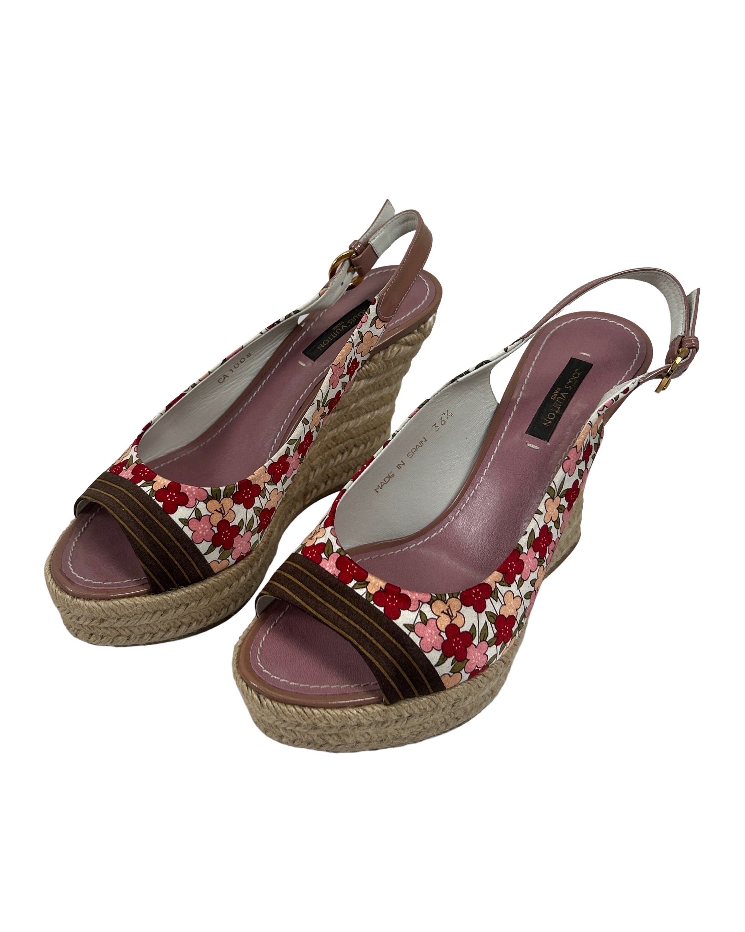 Louis Vuitton Size 36.5 Olivia Floral Printed Silk Espadrille Wedges
