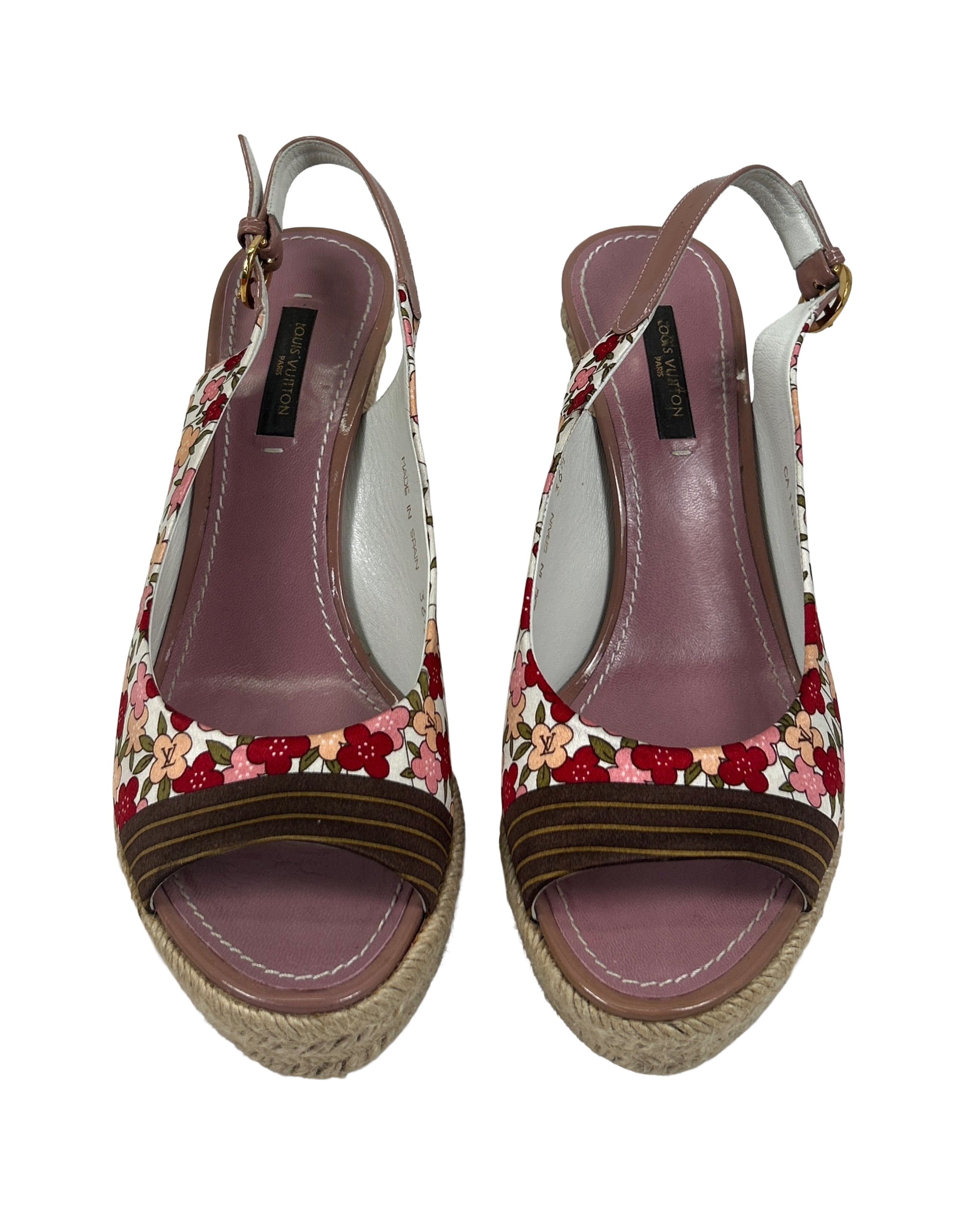 Louis Vuitton Size 36.5 Olivia Floral Printed Silk Espadrille Wedges