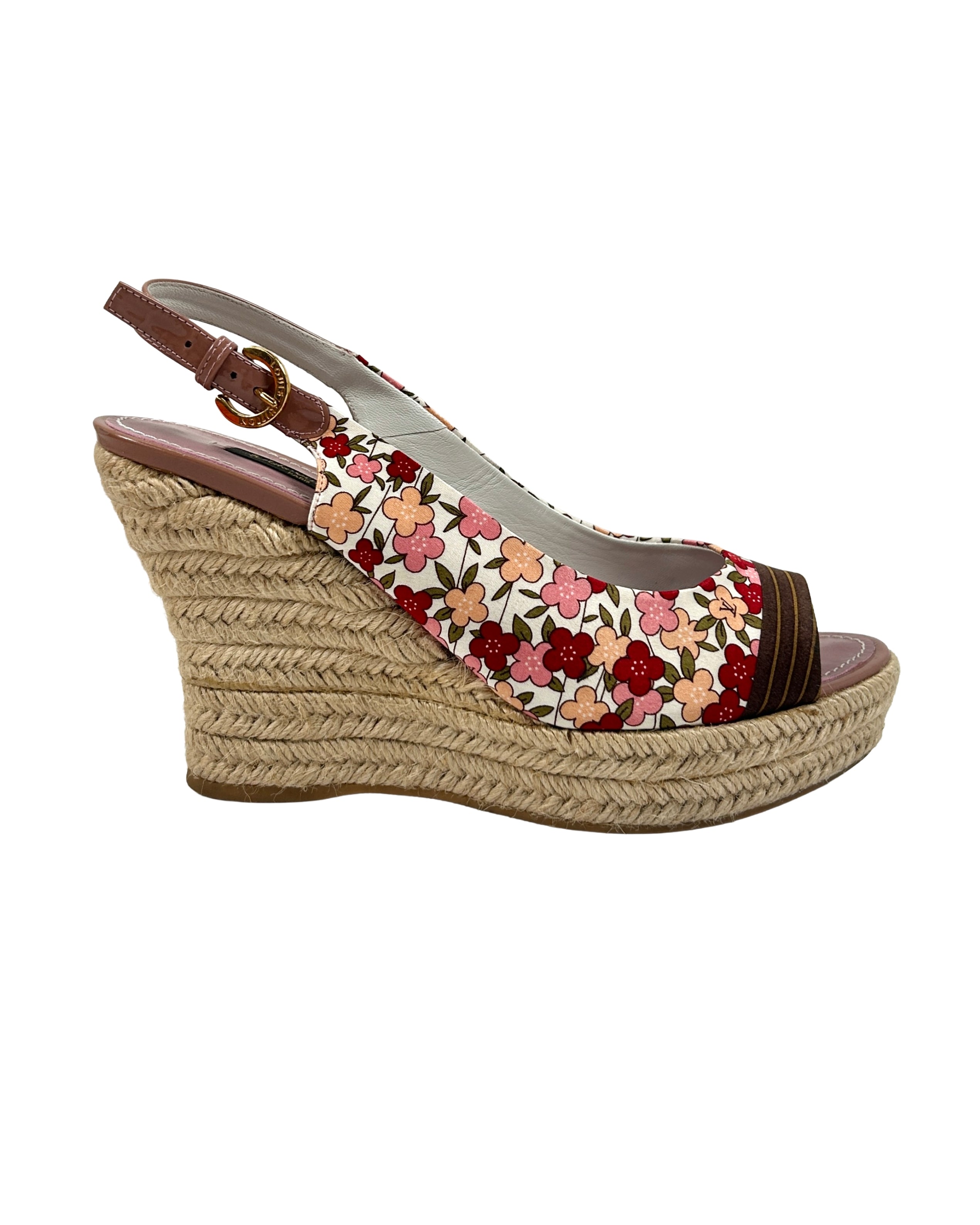 Louis Vuitton Size 36.5 Olivia Floral Printed Silk Espadrille Wedges