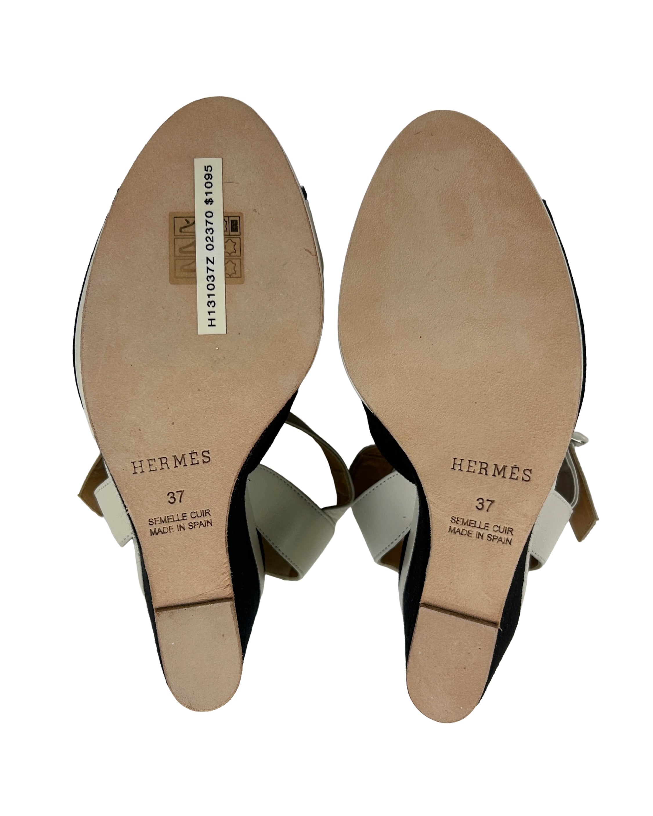 Hermes Size 37 Canvas Wedge Sandals
