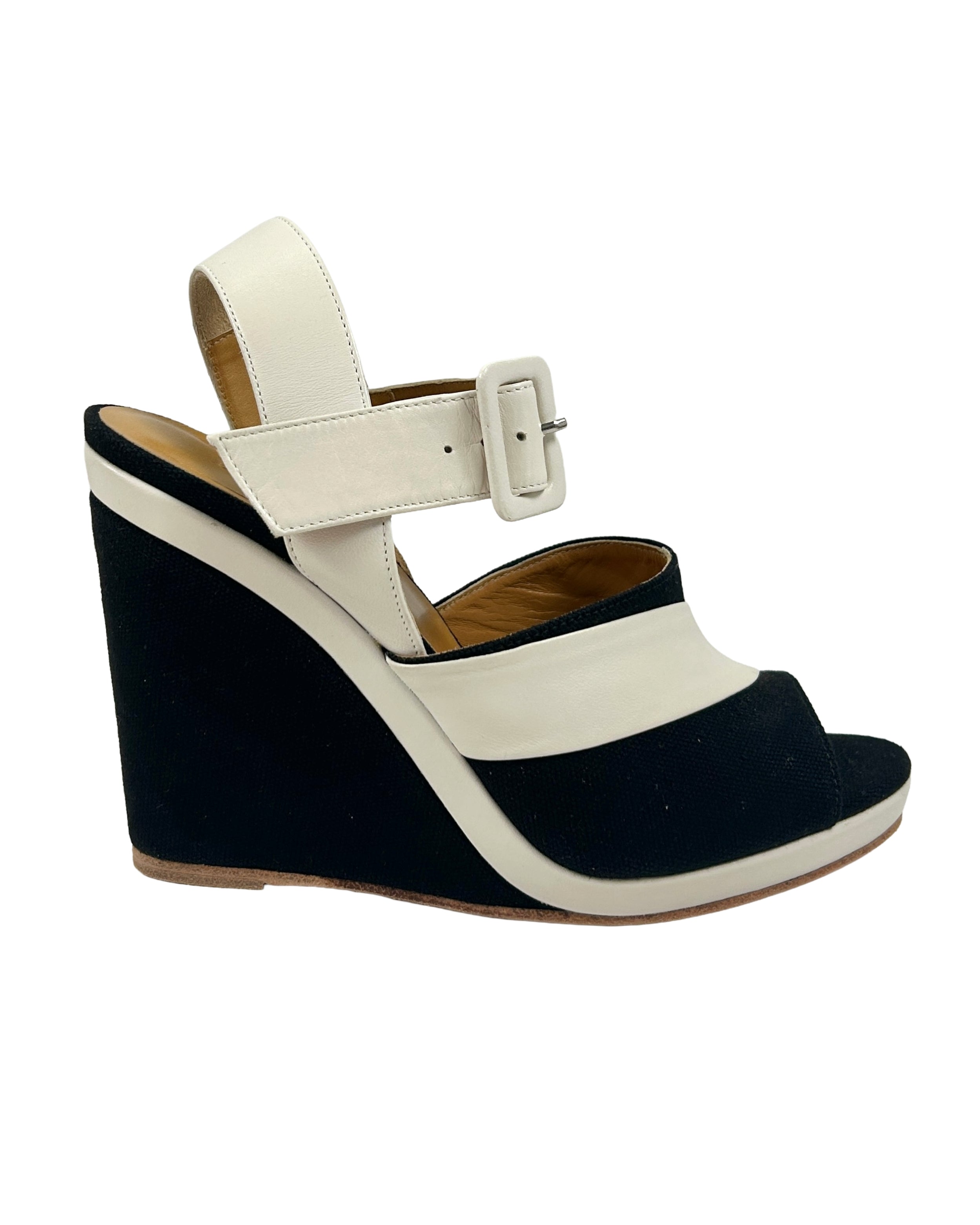 Hermes Size 37 Canvas Wedge Sandals