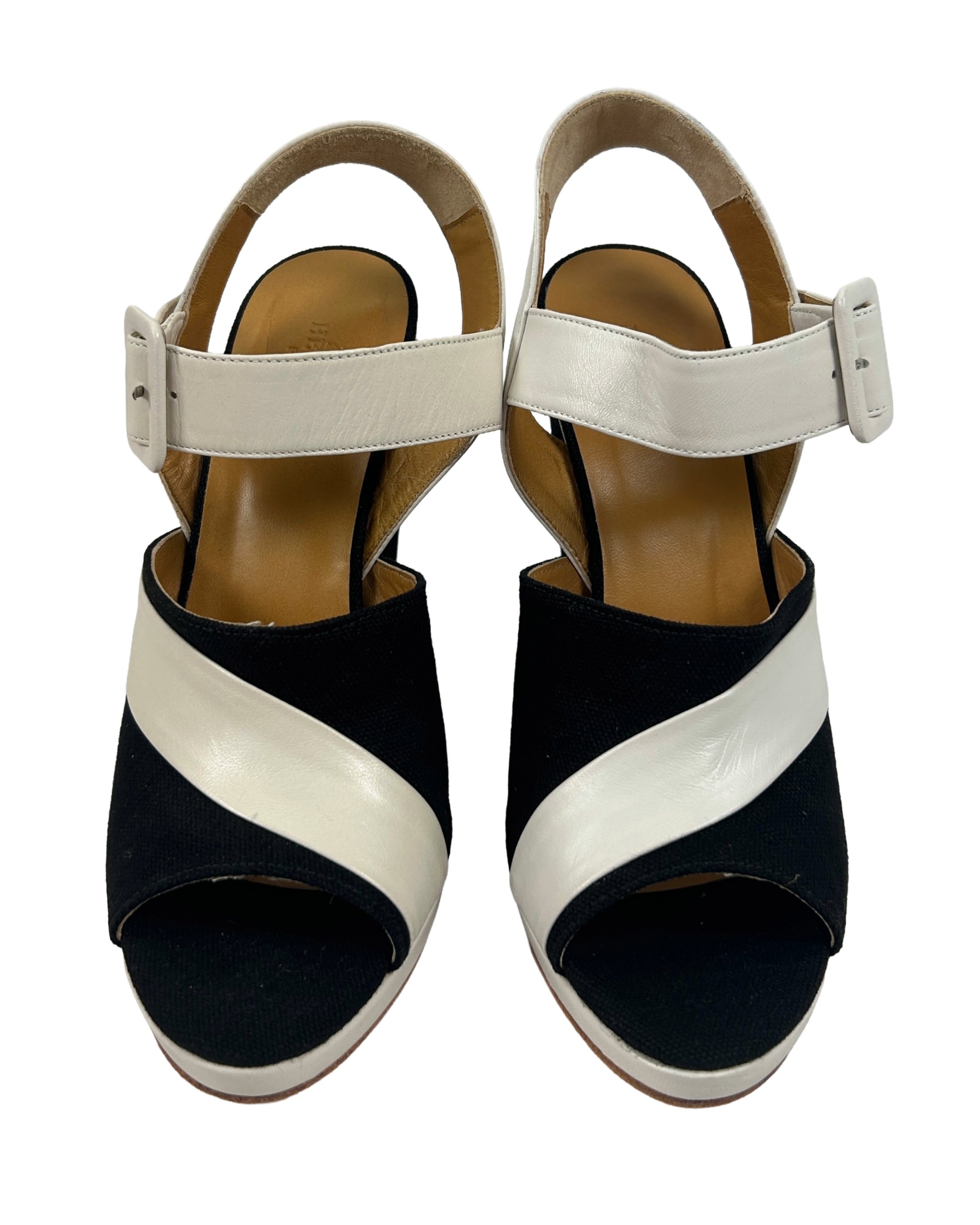 Hermes Size 37 Canvas Wedge Sandals